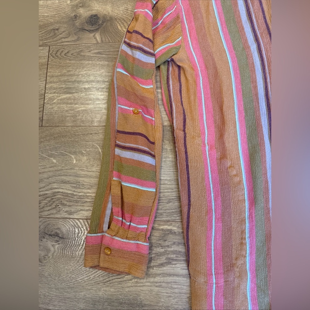 PrAna Womens SzMedium Orange Striped High Low Button Front Shirt Beach Coverup - Picture 6 of 9